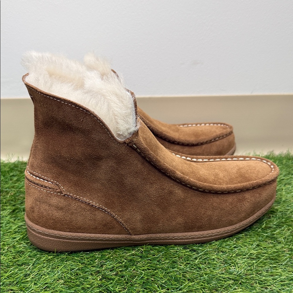 Brown Suede Moccasins with Faux Fur Lining